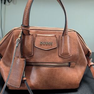 Guess Brown Satchel Bag with Pebbled Finish